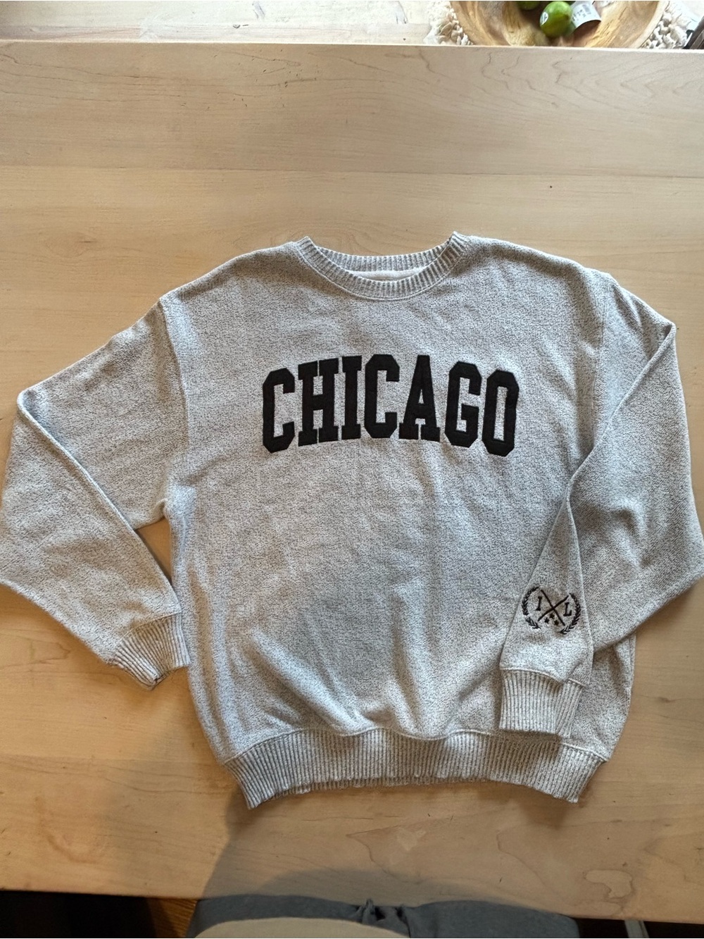 Chicago Crewneck Sweater - Light Gray with Black Lettering